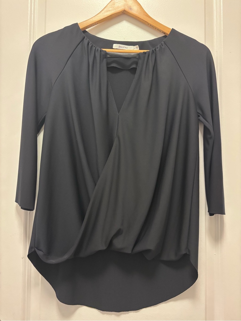 53. Bailey 44 Black Draped Surplice Blouse
